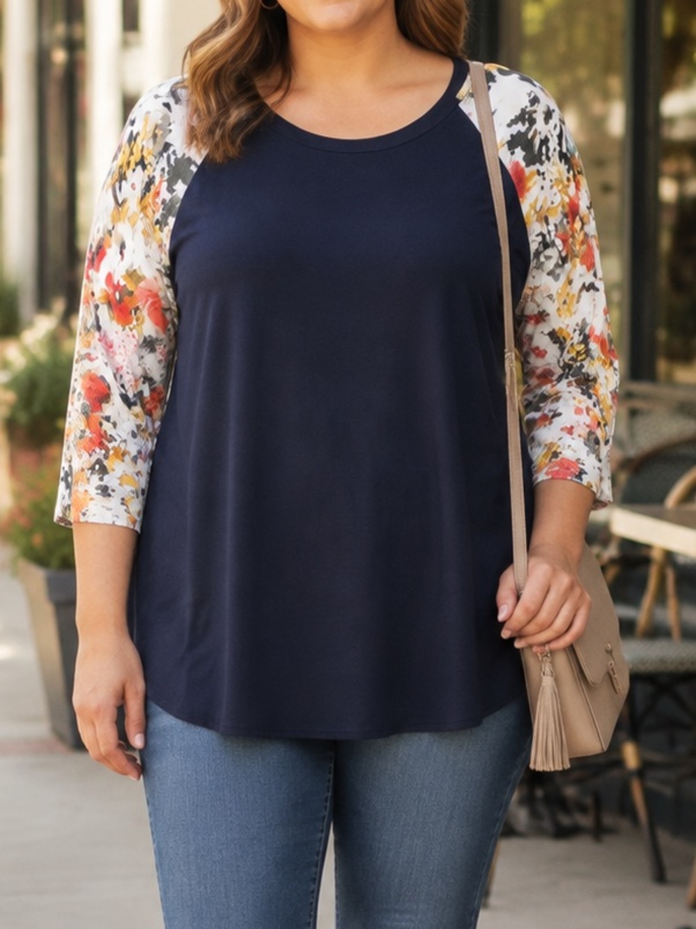 Goo Yoo - Floral Raglan-Sleeve Tunic Top Size M-L